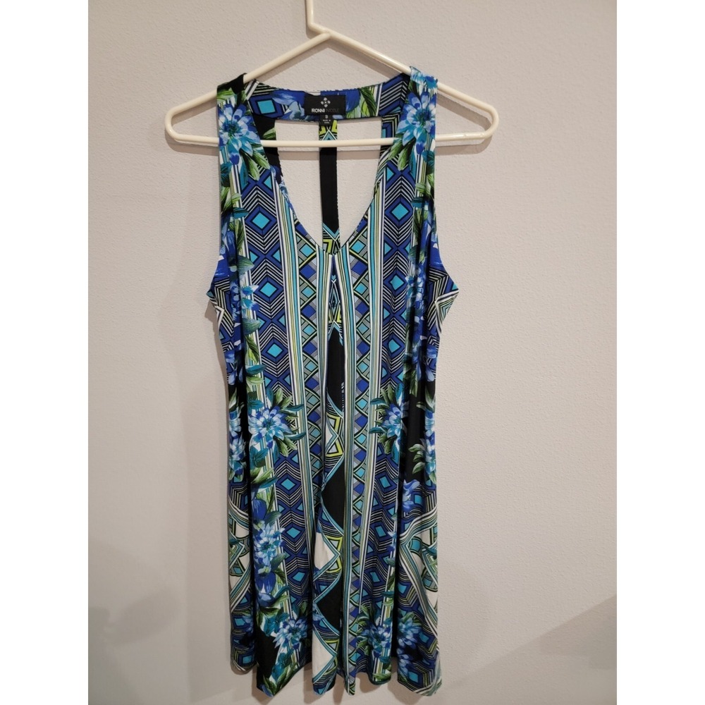 Ronni Nicole Racerback Sleeveless Short Dress Blue Print Size 8 - Picture 1 of 6